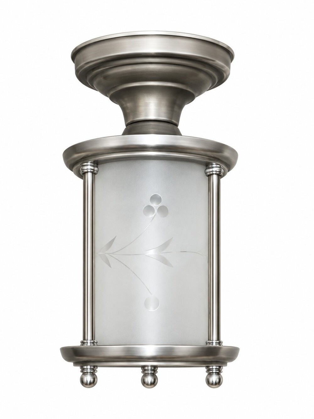 Vintage Art Deco Nickel Ceiling Light Frosted Glass Shade Floral
